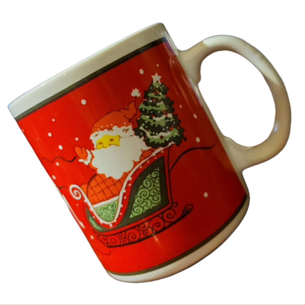 Vtg Santa Reindeer Sleigh Ceramic Mug Cup Coffee Tea Hot Chocolate